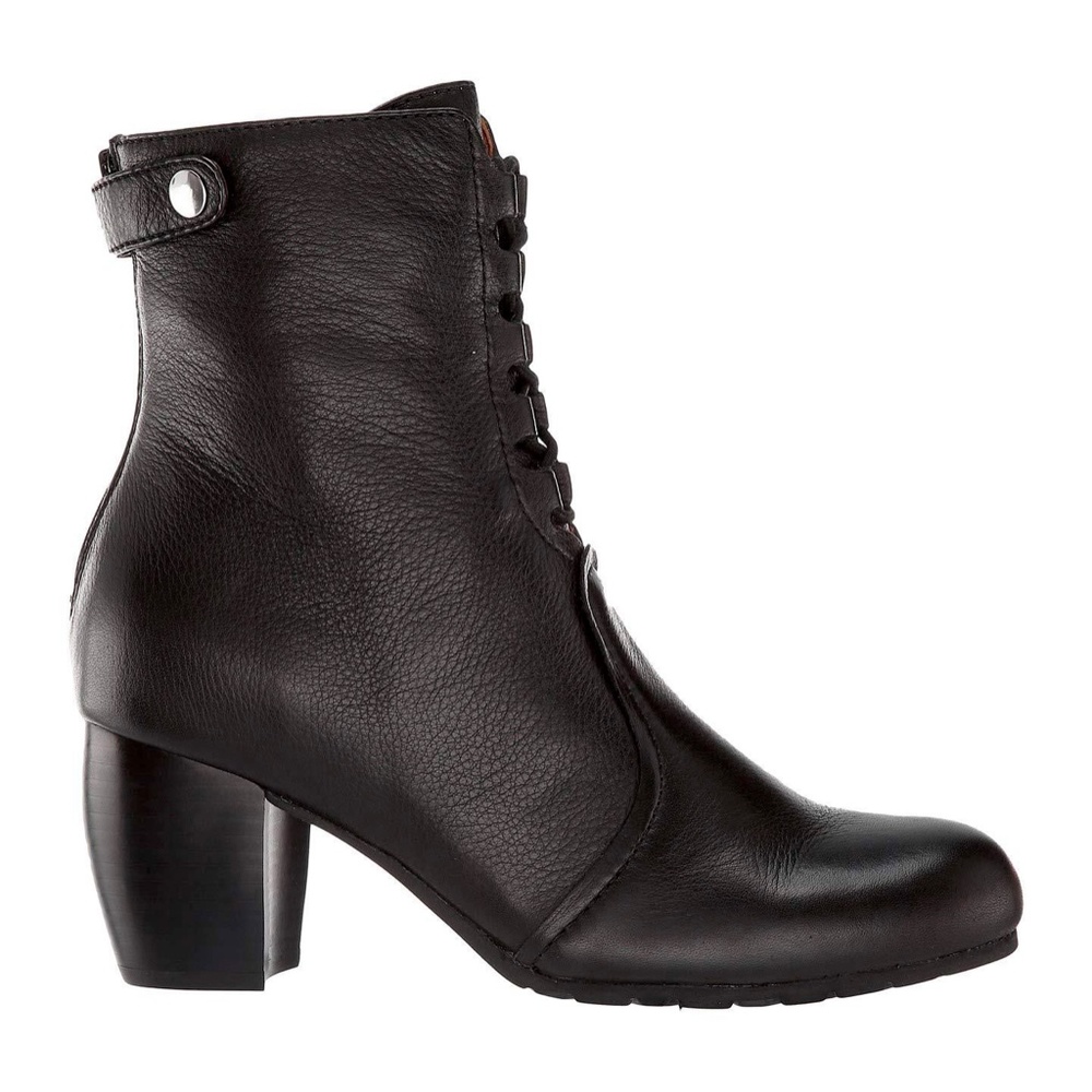 L'Amour des Pieds Pontedera Black Leather Ankle Bootie Block Heel Fashion Boot 7 - Picture 4 of 15